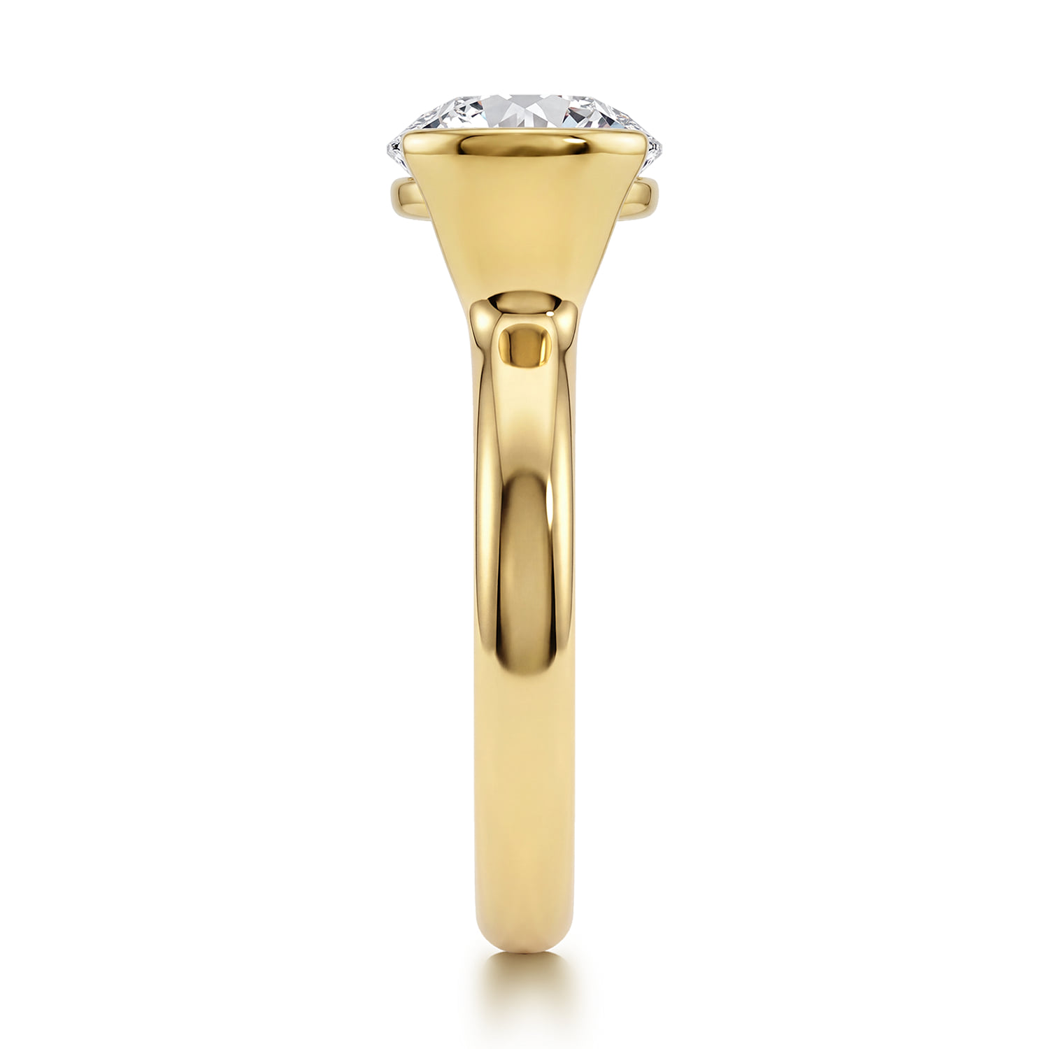 Round Half Bezel Solitaire Diamond Engagement Ring in 14K Yellow Gold, photograph 4