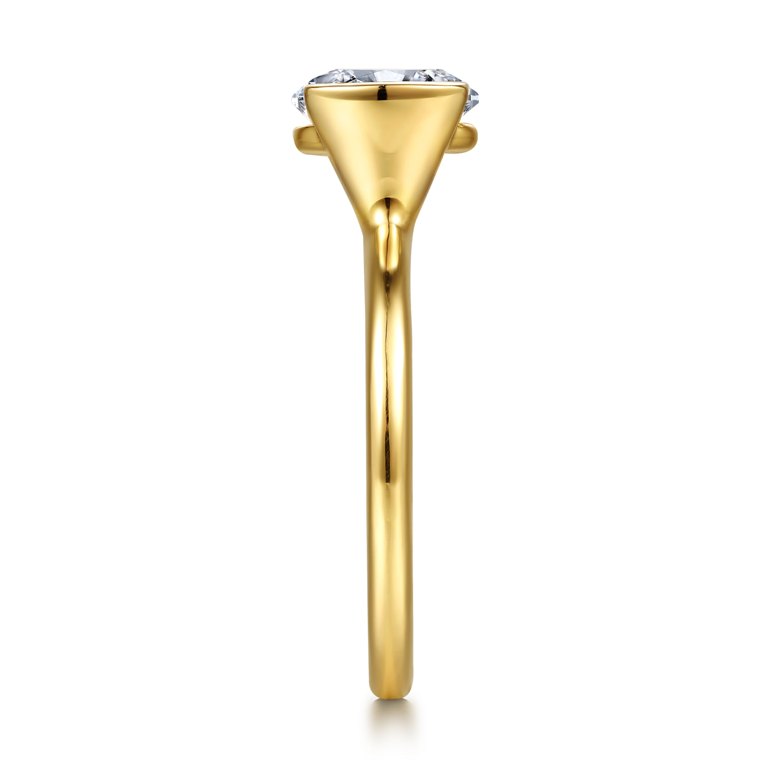 Round Half Bezel Solitaire Diamond Engagement Ring in 14K Yellow Gold, photograph 5