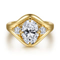 Grand - 14K Yellow Gold Compass Prong Oval Three Stone Diamond Engagement Ring