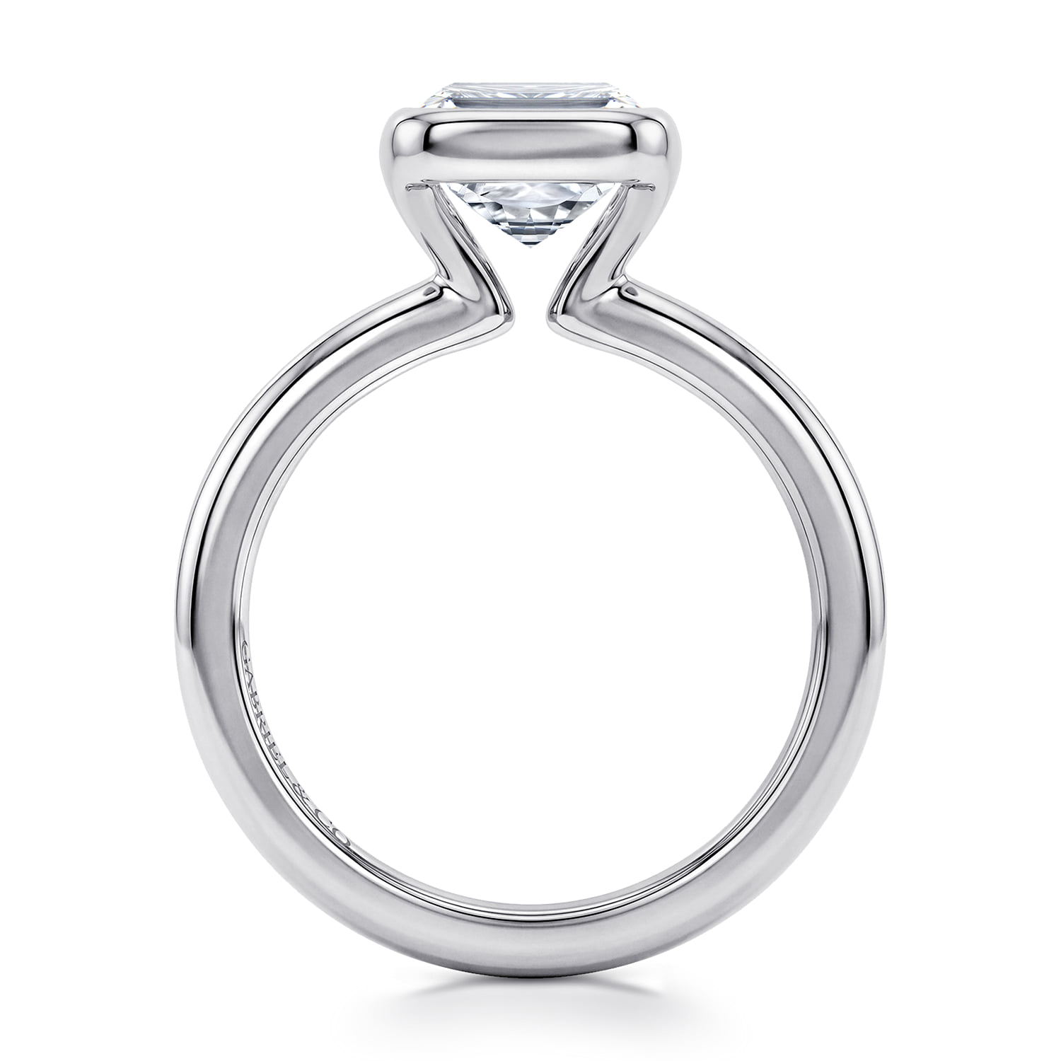 Emerald Solitaire Diamond Engagement Ring in 14K White Gold, photograph 2