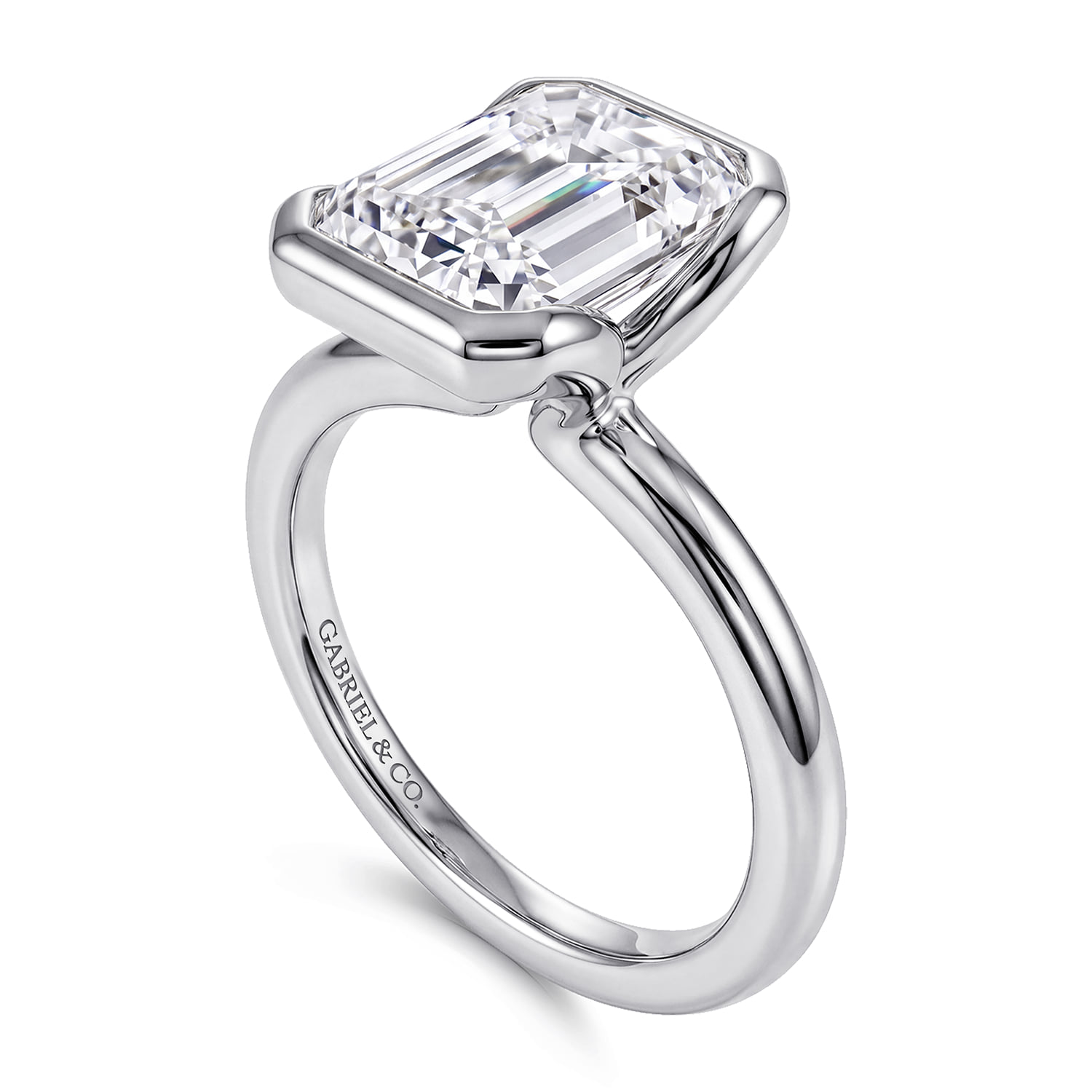 Emerald Solitaire Diamond Engagement Ring in 14K White Gold, photograph 3