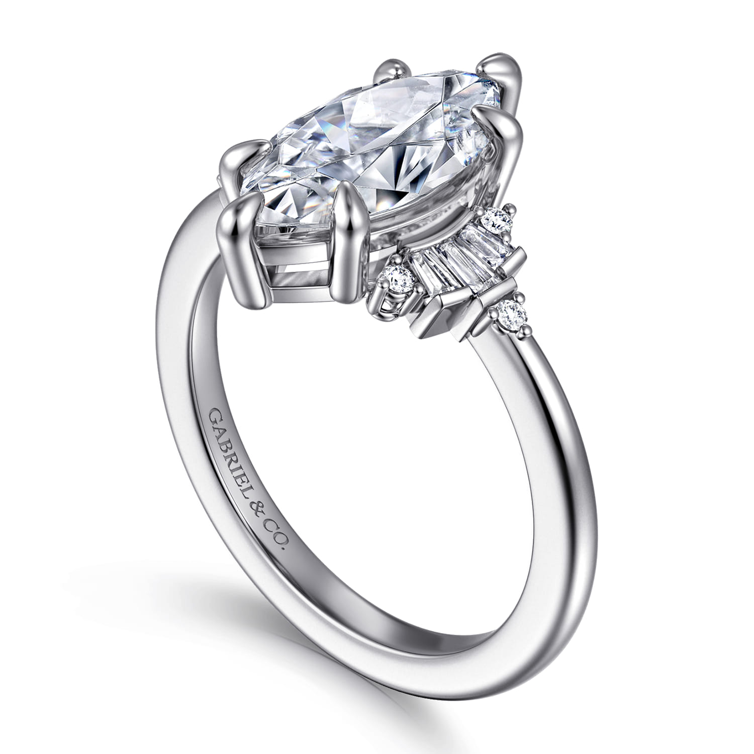 Marquise 6 Prong Diamond Engagement Ring in 14K White Gold, photograph 3