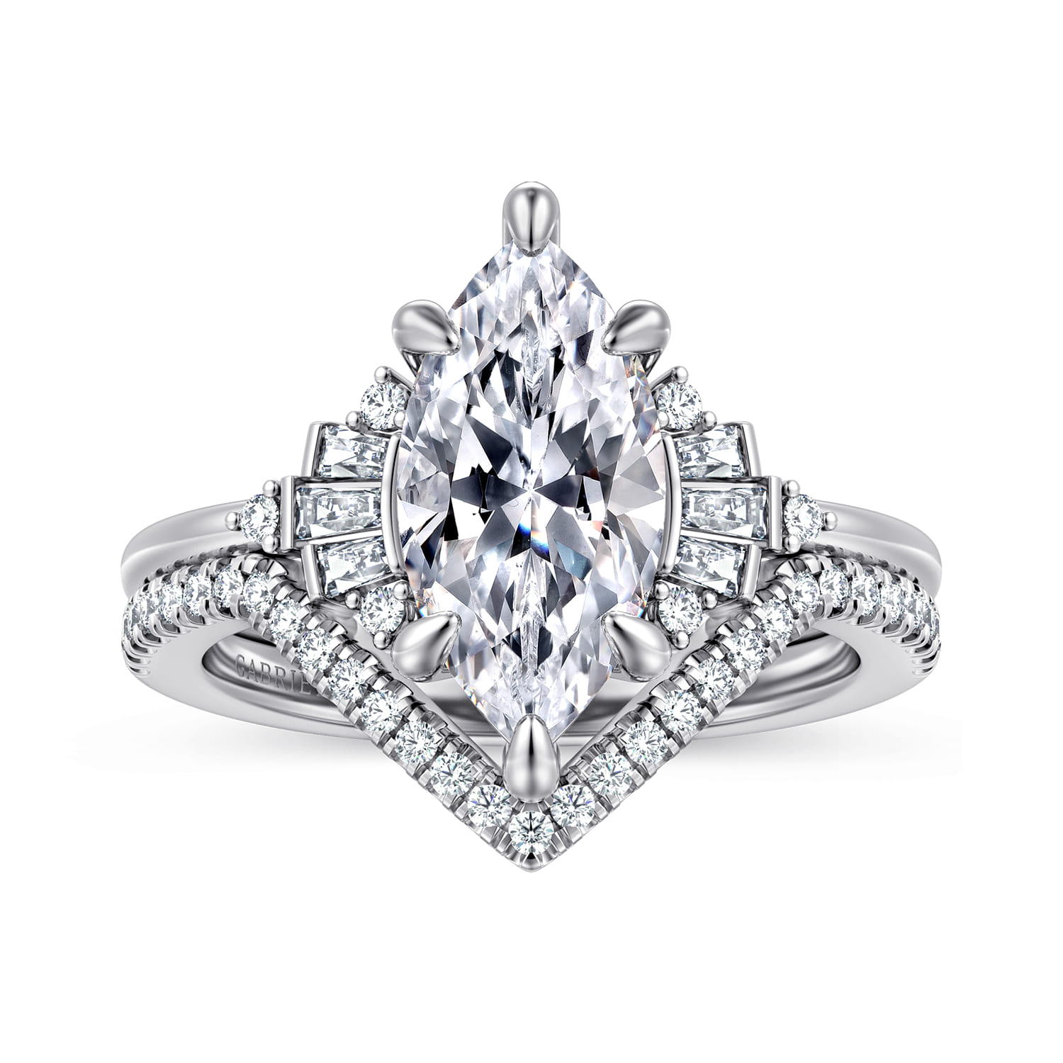 Marquise 6 Prong Diamond Engagement Ring in 14K White Gold, photograph 4