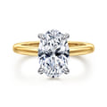 Aliona - 14K White-Yellow Gold Oval Solitaire Diamond Engagement Ring