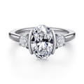 Colleen - 14K White Gold Half Bezel Oval Three Stone Diamond Engagement Ring