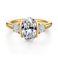 Colleen - 14K Yellow Gold Half Bezel Oval Three Stone Diamond Engagement Ring