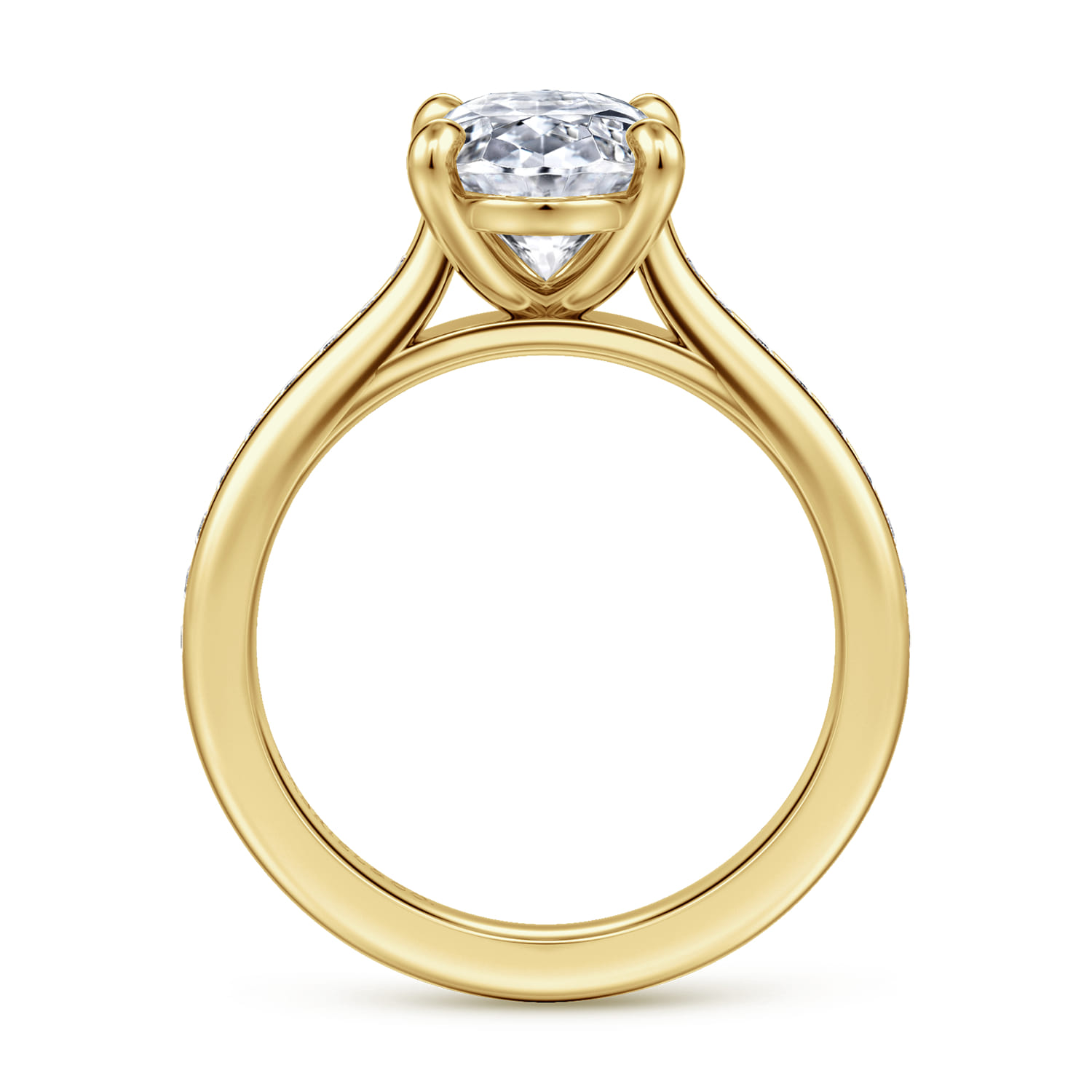 Oval Channel Set Cathedral Diamond Engagement Ring in 14K Yellow Gold, photograph 2