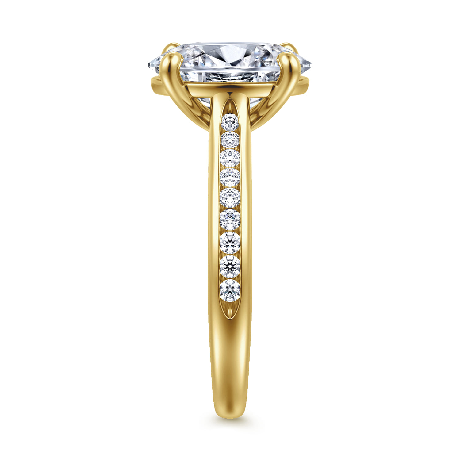 Oval Channel Set Cathedral Diamond Engagement Ring in 14K Yellow Gold, photograph 5