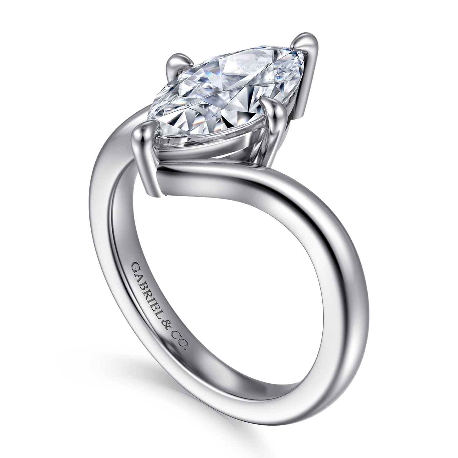 Marquise Compass Prong Bypass Diamond Engagement Ring in 14K White Gold, photograph 3