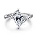 Rosette - 14K White Gold Compass Prong Bypass Marquise Shape Diamond Engagement Ring
