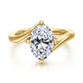 Rosette - 14K Yellow Gold Compass Prong Bypass Oval Diamond Engagement Ring