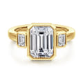 Nelle - 14K Yellow Gold Emerald Cut Three Stone Bezel Diamond Engagement Ring