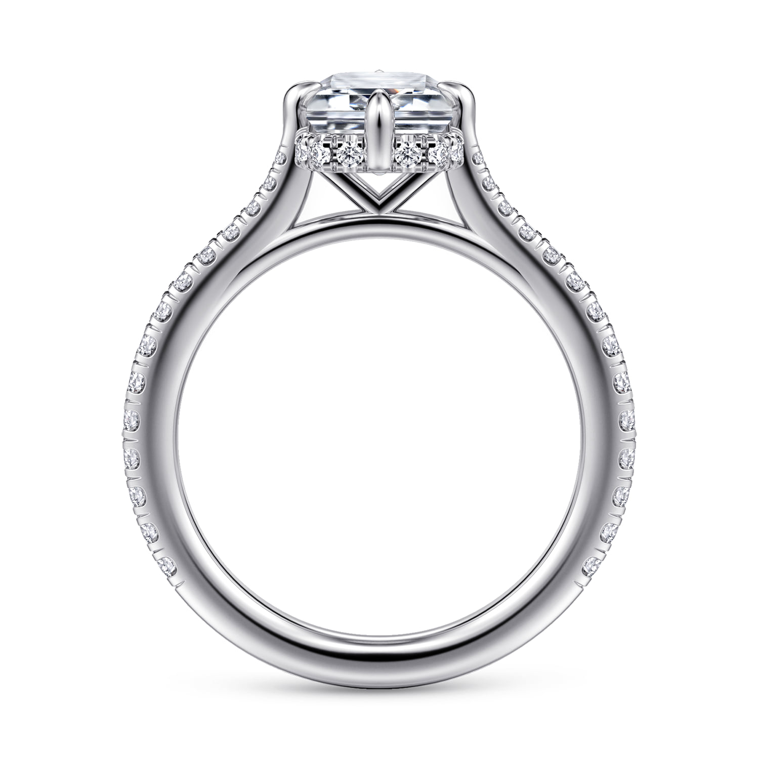 Emerald Compass Prong Diamond Engagement Ring in 14K White Gold, photograph 2