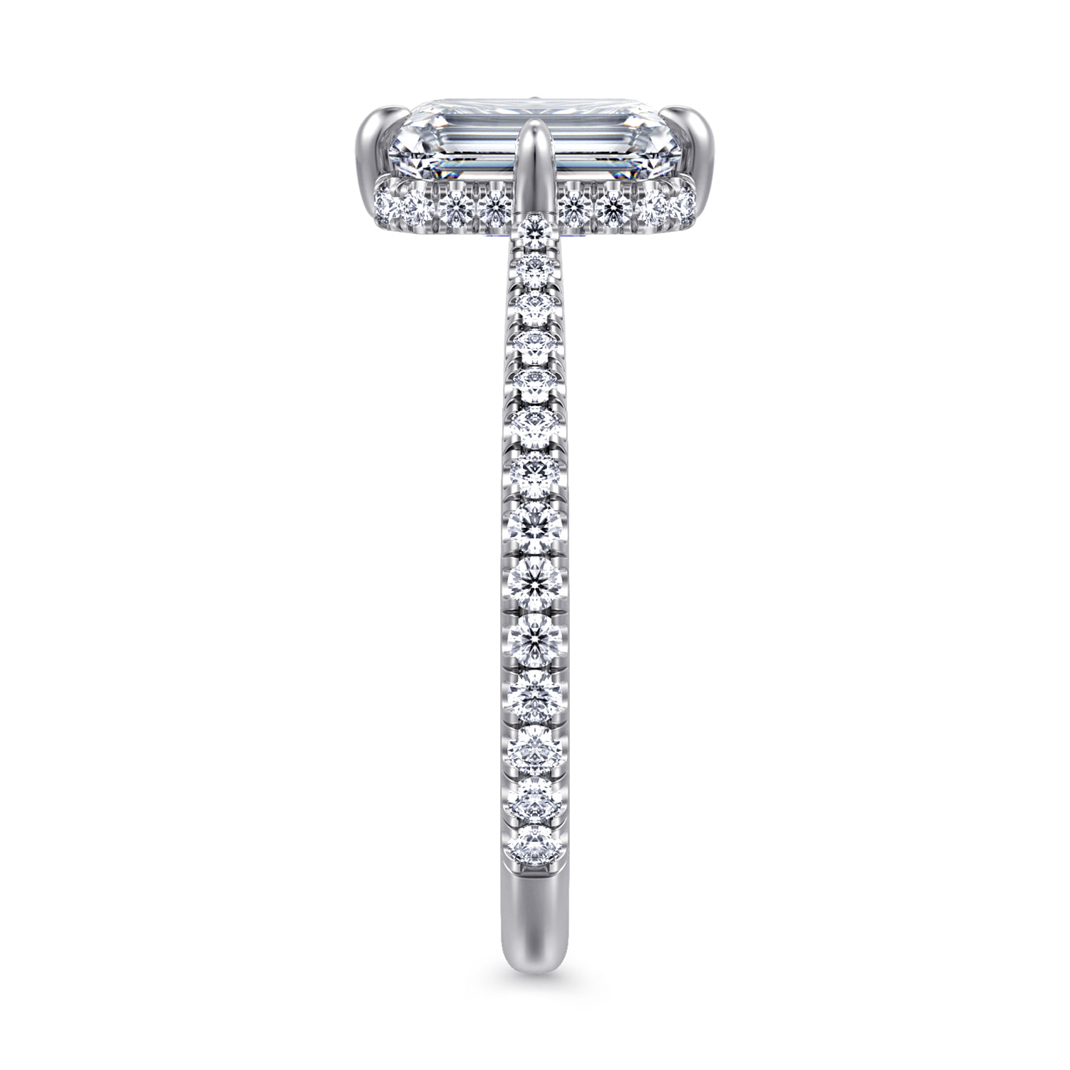 Emerald Compass Prong Diamond Engagement Ring in 14K White Gold, photograph 4
