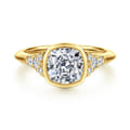 Iryna - 14K Yellow Gold Bezel Set Cushion Diamond Engagement Ring