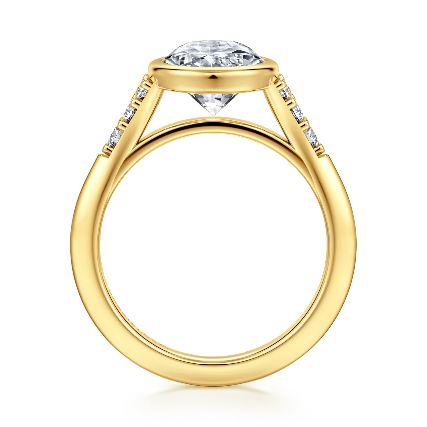 Oval Bezel Set Diamond Engagement Ring in 14K Yellow Gold, photograph 2
