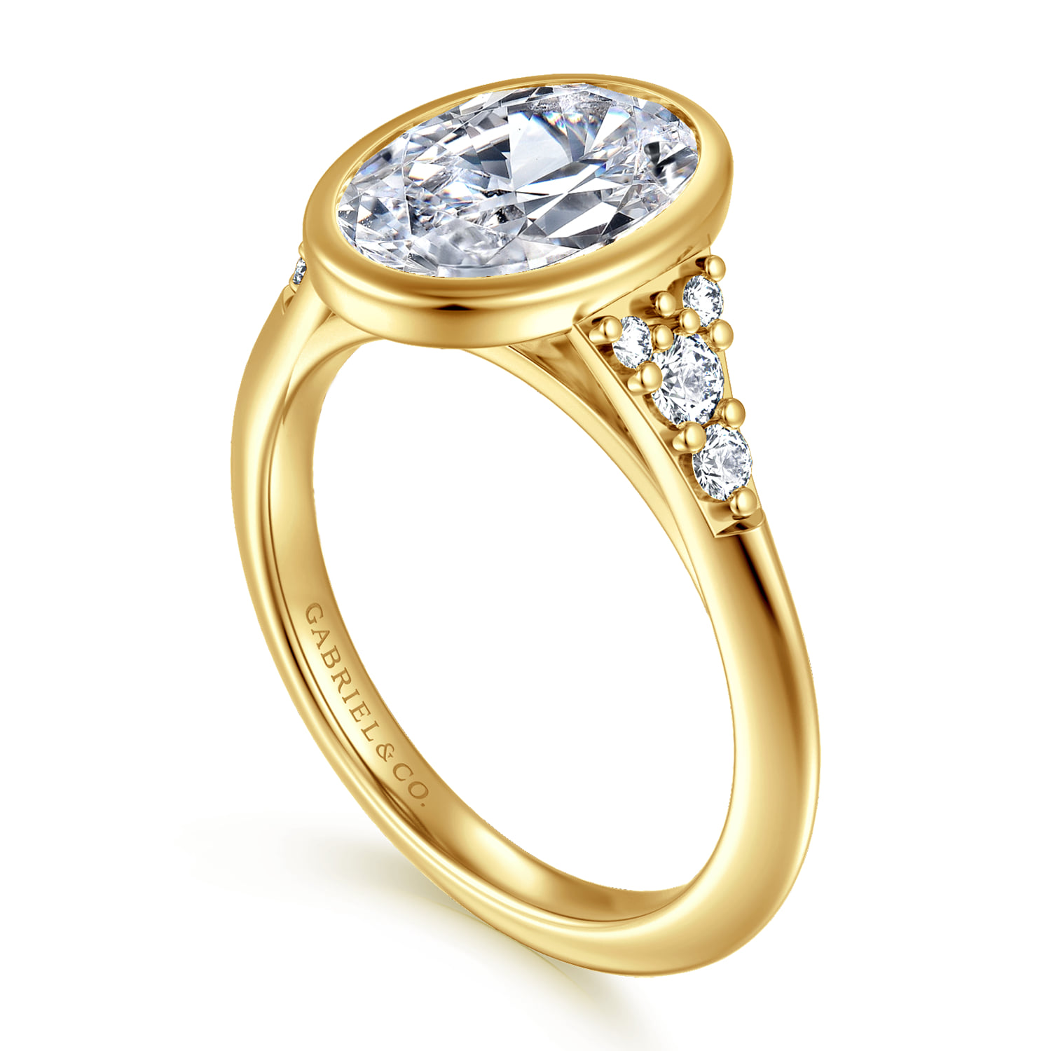 Oval Bezel Set Diamond Engagement Ring in 14K Yellow Gold, photograph 3