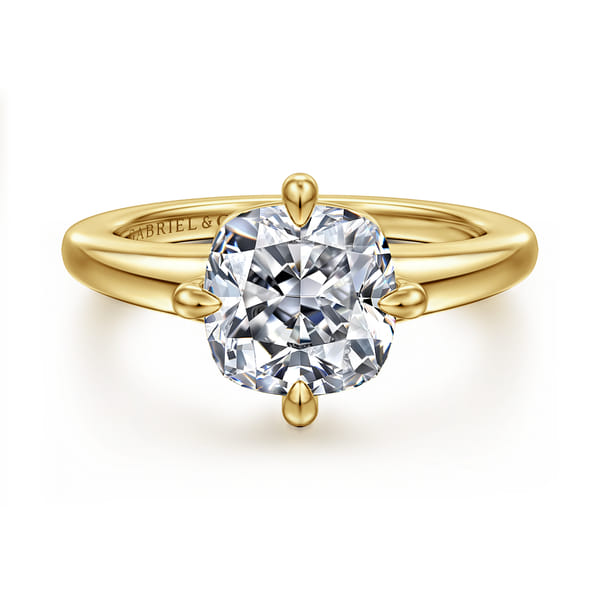 14K Yellow Gold Cushion Cut Solitaire Diamond Engagement Ring