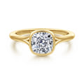 Kaya - 14K Yellow Gold Bezel Set Cushion Cut Solitaire Diamond Engagement Ring