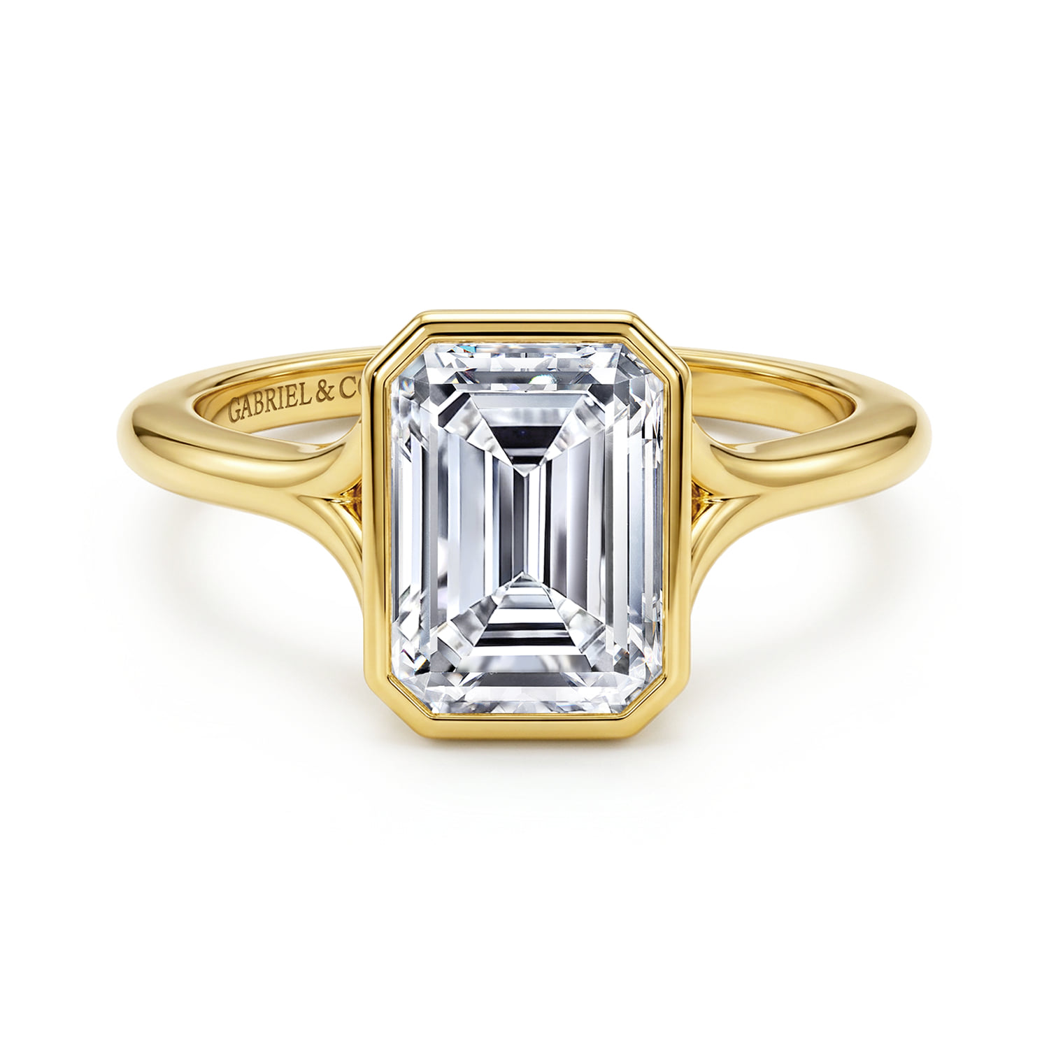 Emerald Bezel Set Solitaire Diamond Engagement Ring in 14K Yellow Gold