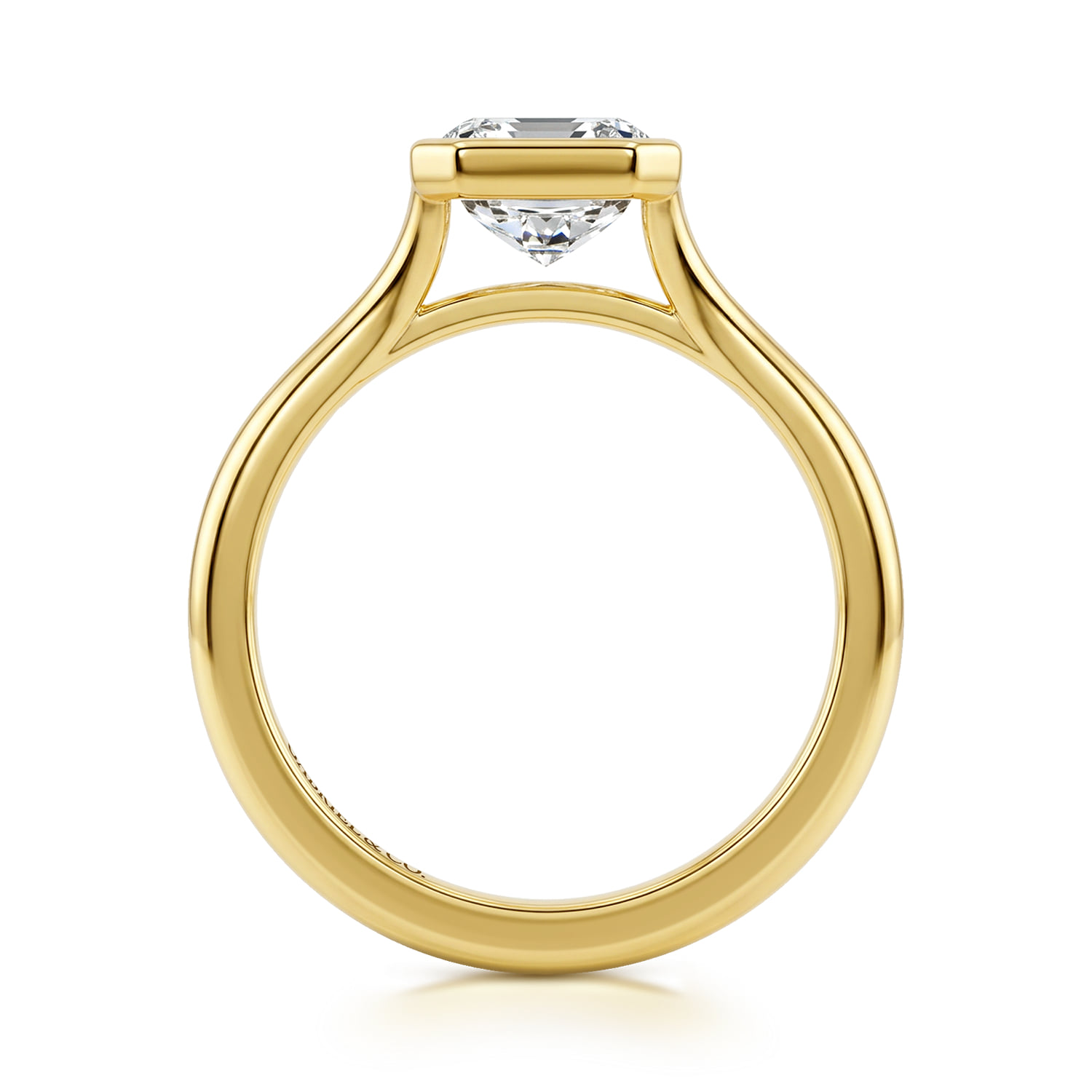 Emerald Bezel Set Solitaire Diamond Engagement Ring in 14K Yellow Gold, photograph 2