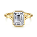 Kaya - 14K Yellow Gold Bezel Set Emerald Cut Solitaire Diamond Engagement Ring