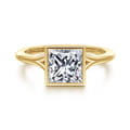 Kaya - 14K Yellow Gold Bezel Set Princess Cut Solitaire Diamond Engagement Ring