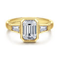 Fiorenza - 14K Yellow Gold Emerald Cut Three Stone Bezel Set Diamond Engagement Ring