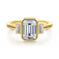 Liora - 14K Yellow Gold Emerald Cut Three Stone Diamond Engagement Ring