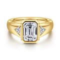 Reaux - 14K Yellow Gold Emerald Cut Three Stone Diamond Engagement Ring