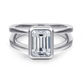 Sami - 14K White Gold Emerald Cut Split Shank Bezel Solitaire Diamond Engagement Ring
