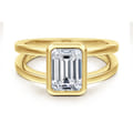 Sami - 14K Yellow Gold Emerald Cut Split Shank Bezel Solitaire Diamond Engagement Ring