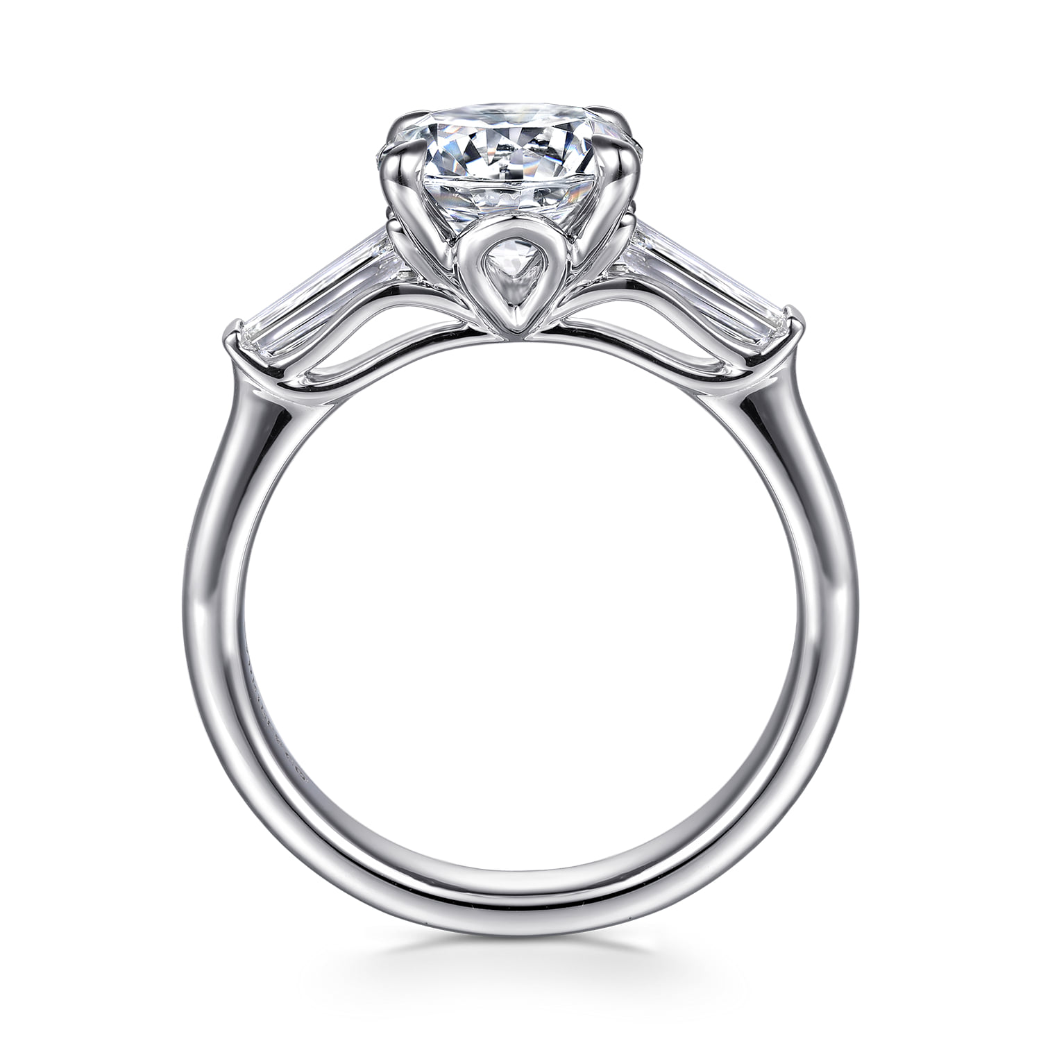 Round Three Stone Diamond Engagement Ring in 14K White Gold, photograph 2