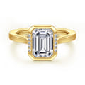 Virelia - 14K Yellow Gold Bezel Set Emerald Cut Diamond Engagement Ring