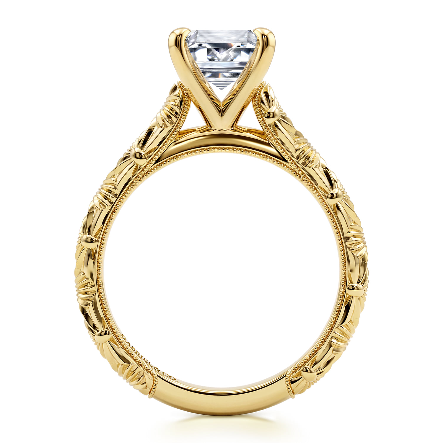 Emerald Solitaire Diamond Engagement Ring in 14K Yellow Gold, photograph 2