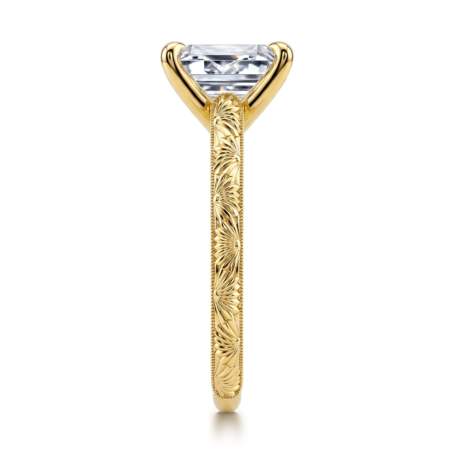 Emerald Solitaire Diamond Engagement Ring in 14K Yellow Gold, photograph 4
