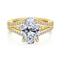 Mariselle - 14K Yellow Gold Split Shank Oval Three Stone Diamond Engagement Ring