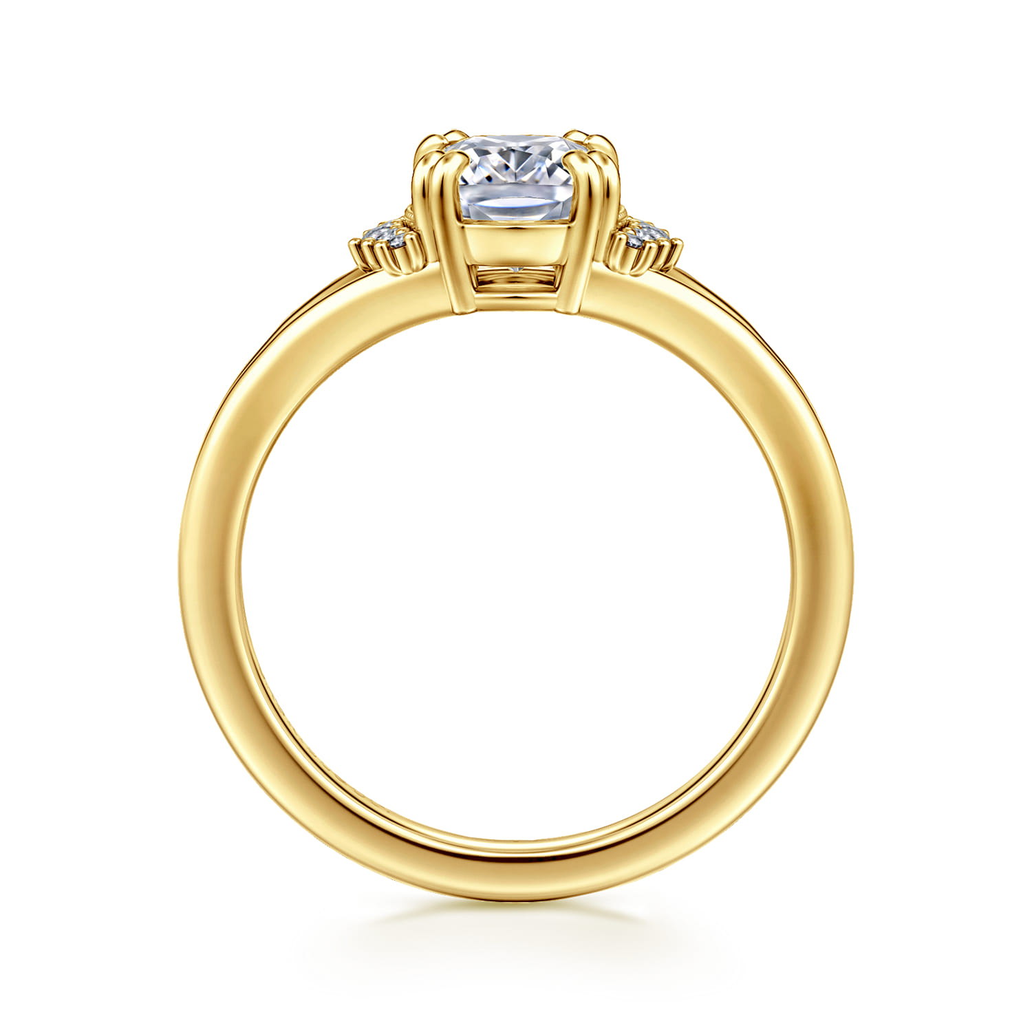 Elongated Cushion Split Foundation Diamond Engagement Ring in 14K Yellow Gold, photograph 2
