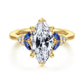 Lunara - 14K Yellow Gold Marquise Shape Sapphire and Diamond Engagement Ring