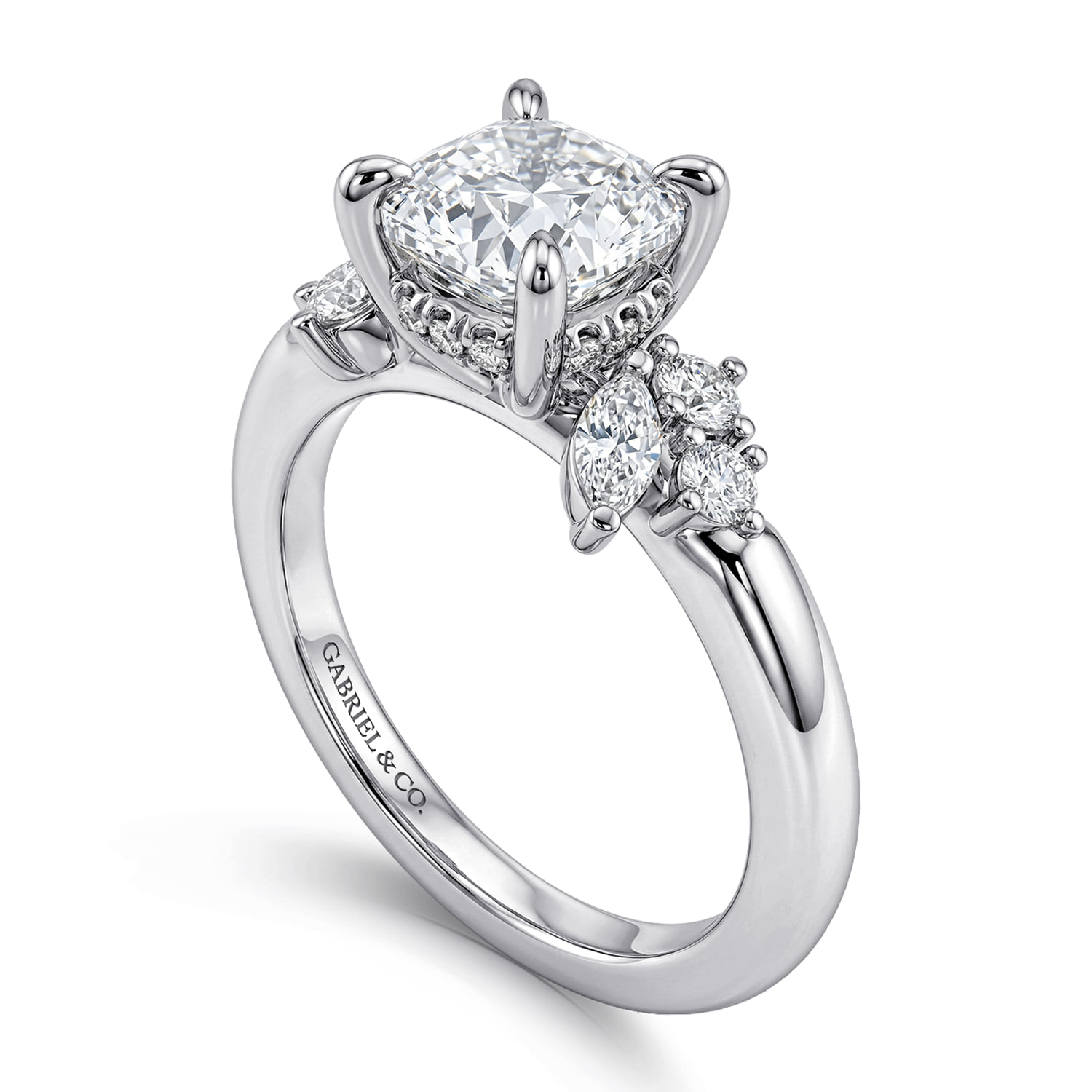 Cushion Diamond Engagement Ring in 14K White Gold, photograph 3