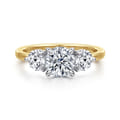 Adeline - 14K White-Yellow Gold Round Three Stone Diamond Engagement Ring