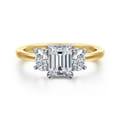 Thalina - 14K White-Yellow Gold Emerald Cut Three Stone Diamond Engagement Ring