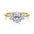 Thalina - 14K White-Yellow Gold Oval Three Stone Diamond Engagement Ring