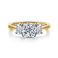 Thalina - 14K White-Yellow Gold Round Three Stone Diamond Engagement Ring