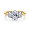 Thalina - 14K White-Yellow Gold Oval Three Stone Diamond Engagement Ring