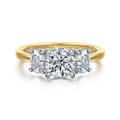 Thalina - 14K White-Yellow Gold Round Three Stone Diamond Engagement Ring