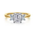 Thalina - 14K White-Yellow Gold Emerald Cut Three Stone Diamond Engagement Ring
