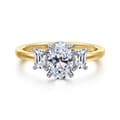 Thalina - 14K White-Yellow Gold Oval Three Stone Diamond Engagement Ring