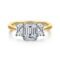Thalina - 14K White-Yellow Gold Emerald Cut Three Stone Diamond Engagement Ring