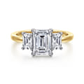 Thalina - 14K White-Yellow Gold Emerald Cut Three Stone Diamond Engagement Ring